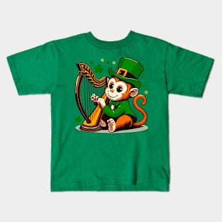 St. Patrick’s Day Monkey Playing Harp Kids T-Shirt